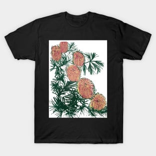 Birthday Candlestick Banksia. a 4 colour reduction linocut by Geoff Hargraves T-Shirt